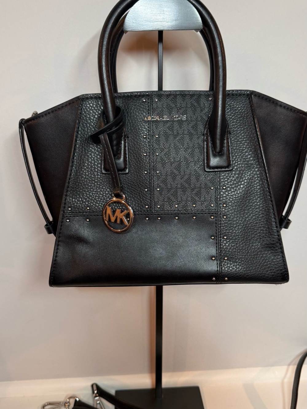 Avril Small Studded Patchwork and Signature Logo Satchel